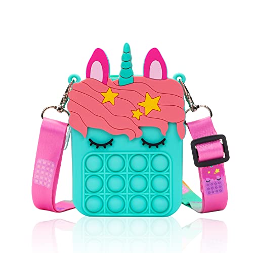 Big Pop Purse, Unicorn Pop Purse for Girl Pop Bag with Unicorn Pop Toy, Shoulder Bag Fidget Toys Pop Fidget Backpack Toy for Kids Backpack Silicone Bag Pop for Xmas Gift Girls
