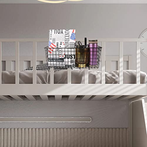 Ymeibe 2 Pack Bedside Hanging Wire Basket for Storage Bedside Caddy Hanging Organizer Bunk Bed Shelf Holder Pocket for College Dorm Room Baby Bed Rails (Black/Large)