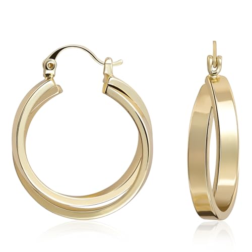 Gold Plated Double Hoop Earrings for Women Handmade Circle Huggie Hoop Earrings Simple Round Dangle Earrings for Gift