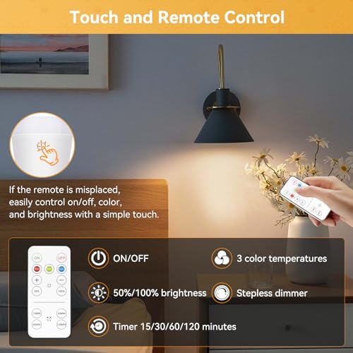 Neporal MAGICPRO Smart Rechargeable Light Bulbs with Remote, USB+Socket Rechargeable Battery Operated Light Bulb for Lamp and Sconces, 2 Hrs Fast Charging Last 5-52 Hrs, 9+3 Colors (‎MagicPro RGB, 2)