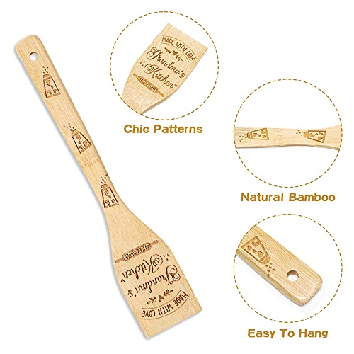 Haooryx 6Pcs Grandma Bamboo Spoons Utensils Set Best Grandma Cooking Utensils Non-Stick Spoons Burned Bamboo Cookware Kitchen Gadget Kit Grandma Birthday Grandparent's Day Gift Housewarming Present