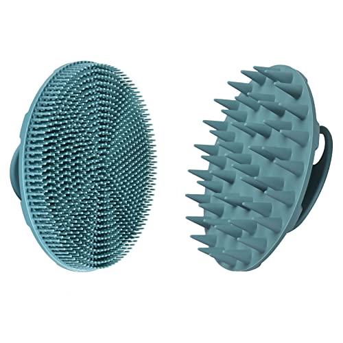 INNERNEED Food-grade Soft Silicone Body Scrubber Shower Brush, with Scalp Massager Shampoo Brush, Wet & Dry Manual Scalp Care Hair Washing (Black)