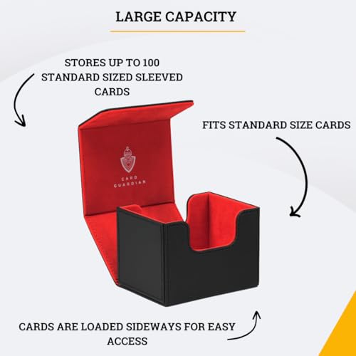 Card Guardian - Premium Deck Box (Black) for 100+ Cards for Trading Card Games Compatible with Magic the gathering (MTG), Commander Deck, Yugioh Deck Box, Pokemon TCG, Sports Card Storage Boxes