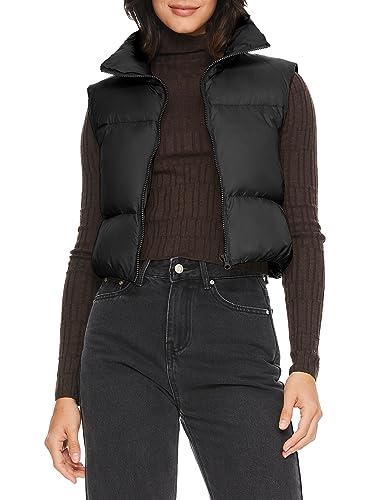 Orolay Women's Cropped Puffer Vest Winter Crop Down Vest Lightweight Sleeveless Outerwear Padded Gilet Black S