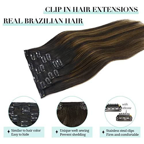 DOORES Hair Extensions Real Human Hair, Balayage Ash Blonde Highlighted Platinum Blonde 24 Inch 120g 7pcs, Hair Extensions Real Human Hair Clip in Remy Hair Extensions Natural Hair Extensions Straight