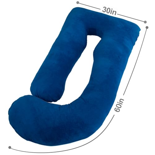 AMCATON 60 Inch Pregnancy Pillows for Sleeping, Extra Large U Shaped Body Pillow, Pregnancy Pillow, Maternity Pillow for Pregnant Women with Velour Cover (Blue)