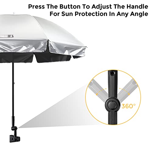 Prospo Beach Chair Umbrella with Universal Adjustable Clamp, UV Protection Sunshade Umbrella for Outdoor, Strollers, Wheelchairs, Patio Chairs, Bleacher, and Golf Carts