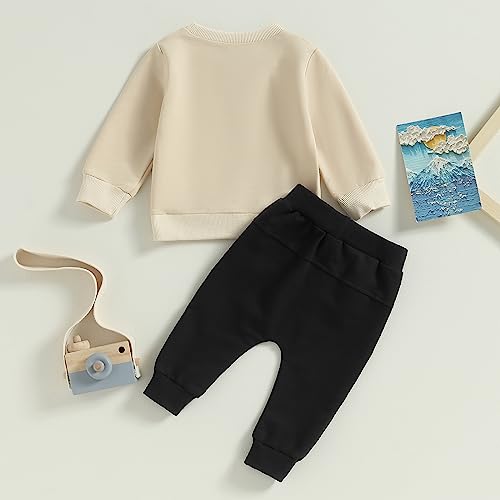 Karesoull Toddler Baby Boy Sweatsuits Fall Winter Clothes Set Long Sleeve Solid Color Crewneck Sweatshirts & Pants Outfit