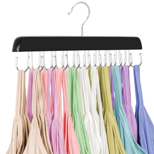 TOPIA HANGER Bra Hanger for Closet, Tank Top Hangers 20 Hooks Capacity Foldable Wood Space Saving Hangers Closet Organizer for Tank Top, Bra, Scarf, Belt, Tie etc - CT46B