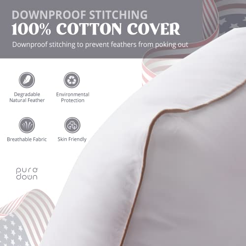 puredown® Goose Feathers Down Pillows Standard Size Set of 2 - Made in USA Soft Fluffy Hotel Pillow, 100% Cotton Cover, Luxury Medium Firm Bed Pillows for Back, Stomach or Side Sleeper.