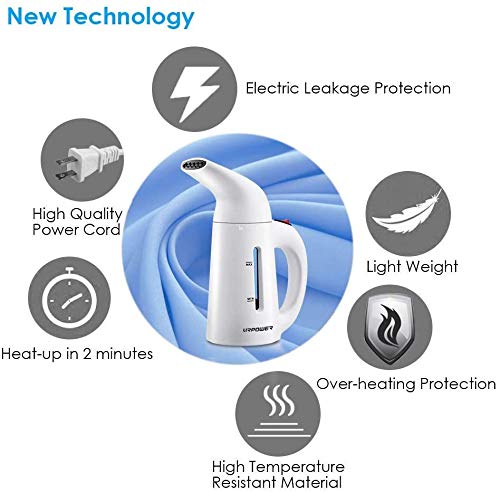 URPOWER Steamer for Clothes, Portable Handheld Clothes Steamer, Fast Heat-up Garment Steamer with High Capacity Fabric Wrinkles Remover Steamer for Home, Office and Travel 110V