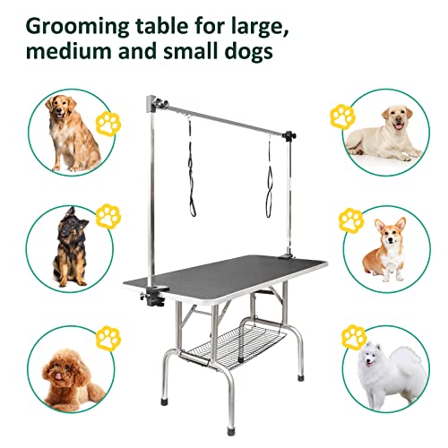 LOVMOR 36 Inch Dog Grooming Table,Adjustable Home Pet Grooming Tables with Arm/Noose/Mesh Tray