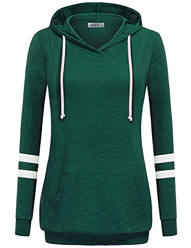 MOQIVGI Hoodies for Women Cowl Neck Sweater Knitted Striped Color Block Patchwork Activewear Pullover Shirt Cute Comfy Workout Waistband Sweatshirt Tunic Tops with Kangaroo Pocket Green Medium