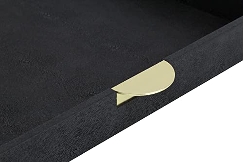 HofferRuffer Faux Leather Decorative Serving Tray, Elegant Coffee Table Tray, Ottoman Tray, Breakfast, Drinks, Liquor Serving Platter, Black Shagreen Finish with Gold Hardware Handle (Square)
