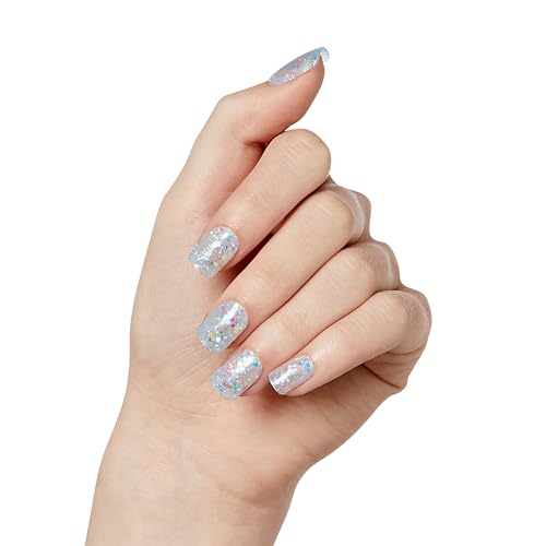 KISS Gel Fantasy Dreamdust, Press-On Nails, Nail glue included, 'Mood Dust', Light White, Short Size, Coffin Shape, Includes 28 Nails, 2G Glue, 1 Manicure Stick, 1 Mini File