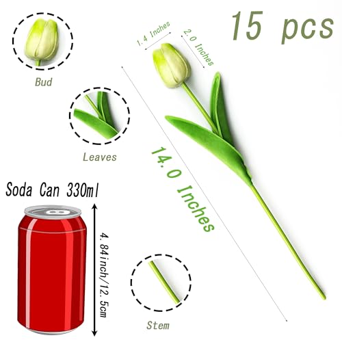 SITUMEIZI 15pcs Fake Tulips Artificial Flowers Real Touch Red 14" Silk Flower for Home Kitchen Decor Wedding Bouquet Decorations Office Floral Arrangements(Orange)