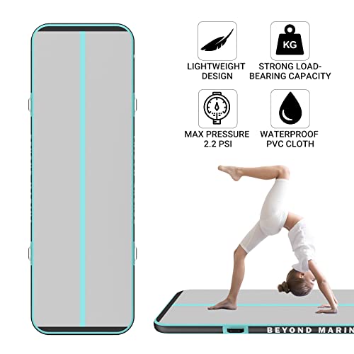 BEYOND MARINA Air Gymnastics Tumble Track 4/8 inches Thickness Inflatable Tumbling 10ft/13ft/16ft/20ft Air Mats for Home Use Training/Cheerleading/Yoga with Electric Pump, 10'x3.3'x4'', Carbon-mint