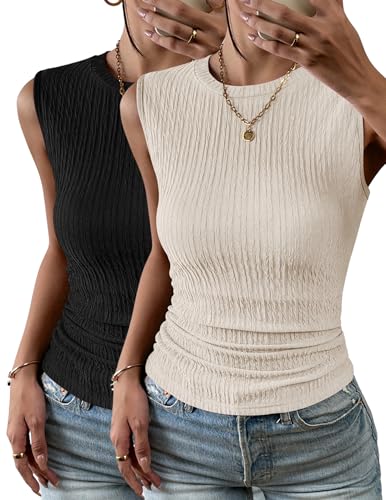 Zeagoo Fitted Tops for Women High Neck Ribbed Thick Strap Tight Slim Basic Tank Tops Brown