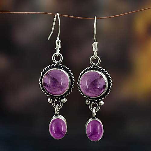 Natural Amethyst Earrings 925 Silver Overlay handmade Dangle Earrings for Women Mom Wife
