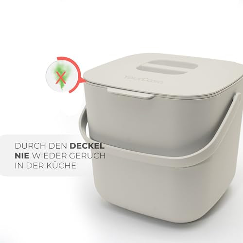 YourCasa® Compost bin Kitchen Counter with lid -1.85 Gallon - Countertop Compost bin - Composting Bin Dishwasher Safe - Odour Proof - Inner Sieve - Indoor Compost bin Kitchen composter (Beige)