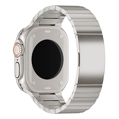 LDFAS Compatible for Apple Watch Ultra 2 Band 49mm,Series 10 46mm Titanium Metal Watch Strap with Hidden Curved Buckle Compatible for Apple Watch 9 45mm Band, Silver Gray