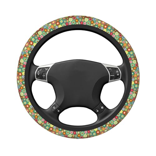 Orange Groovy Floral Auto Car Hippie Steering Wheel Cover Universal 15 Inch Neoprene Interior Decor Protection Accessories