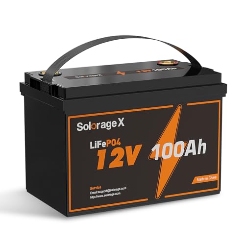 Solorage X 12V 100Ah LiFePO4 Lithium Battery, Built-in 100A BMS and Low Temp Cut Off,5000+ Cycles and 10-Year Lifetime Perfect for Solar Energy Storage, Backup Power, RV, Camping