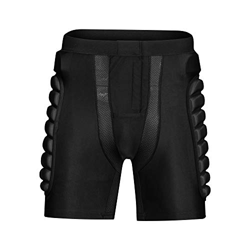OHMOTOR 3D Padded Protective Shorts Hip Butt EVA Pad Short Pants Heavy Duty Protective Gear Guard Drop Resistance for Ski Skiing Skating Snowboard Cycling (Black, S)