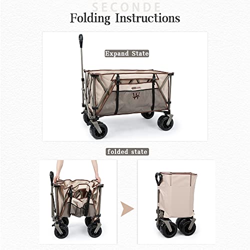 Whitsunday Beach Wagon Folding Collapsible Heavy Duty Wagon with All Terrian Wheel, Foldable Utility Camping Park Wagon Cart with Aluminum Tabletop for Beach