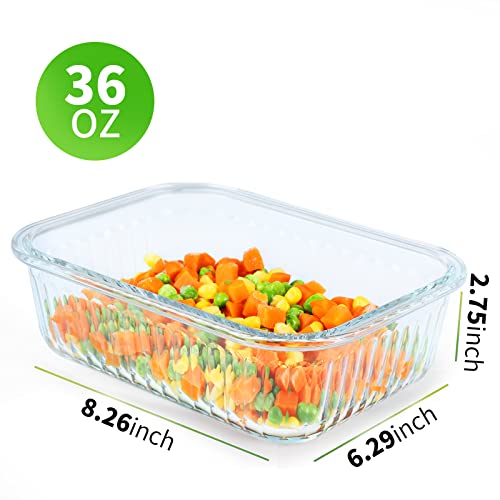 KOMUEE 5 Packs 36 oz Glass Food Storage Containers, Glass Meal Prep Containers with Lids, Airtight Glass Lunch Bento Boxes, Microwave, Freezer and Dishwasher Friendly