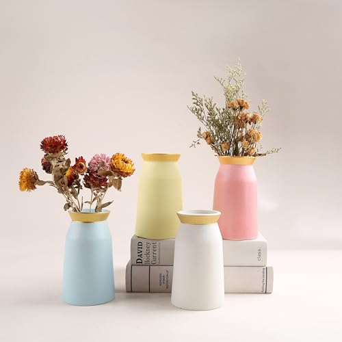 Lsbtaucp- Frosted gold border ceramic vase, simple home decoration, suitable for various festivals, good shooting props, a good choice of gifts. (Pink)