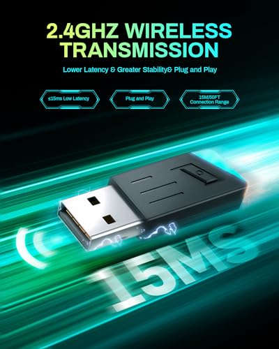 KOFIRE UG-06 Wireless Gaming Headset, 2.4GHz Bluetooth Gaming Headphones with Noise Cancelling Microphone, 3D Stereo Sound, 65Hr Battery Life Headset for PS5, PS4, PC, Switch, Mac, RGB Light