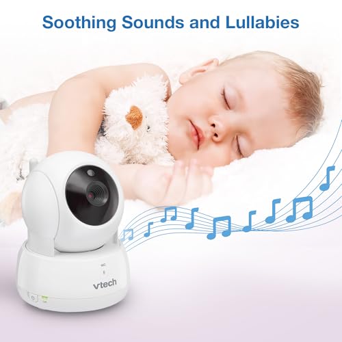 VTech VM924 5" Screen Remote Pan-Tilt-Zoom Baby Monitor with Camera&Audio,Up to 31Hrs Battery for Audio&17Hrs Video Streaming, Long Range Up to 1000ft,Night Vision,Soothing Sound,Temperature Sensor