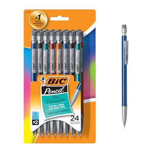 BIC Xtra-Precision Mechanical Pencil, Metallic Barrel, Fine Point (0.5mm), 24-Count, Doesn't Smudge and Erases Cleanly