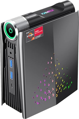 KAMRUI [Gaming PC] Mini PC AMD Ryzen 7 5700U Up to 4.3GHz, 16GB RAM 512GB SSD Small Computer, Radeon Vega 8 Micro Desktop PERF Adjustable, RGB Light, Upgrade Capacity, 4K HDMI DP Type-C