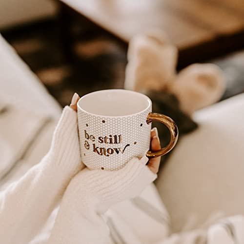 Sweet Water Decor Be Still and Know Tile Coffee Mugs - Novelty Coffee Mugs - 17oz Gold Handle Coffee Cup - Cute Coffee Mug - Motivational Birthday Gift