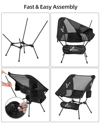 Sportneer Lightweight Portable Folding Camping Chair Compact Beach Camp Chairs for Adults Foldable Backpacking Chair Outdoor Chair for Camping Hiking Lawn Picnic Outside Travel (1, Black)