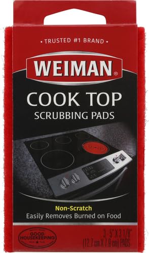 Weiman Cook Top Scrubbing Pads – Gently Clean and Remove Burned-on Food from All Smooth Top and Glass Cooktop Ranges, 3 reusable pads