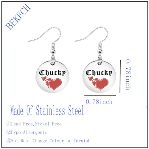 BEKECH Bride of Chucky Heart Gifts Bride of Chucky Drop Earrings for Horror Movie Lover Jewelry (red)