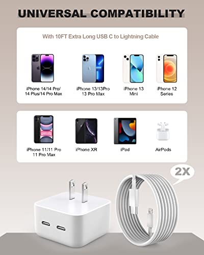 Fast iPhone 15 Charger,40W Dual USB C Fast Charging Block Adapter 2Pack 10FT Long USB C to C Charging Cable for iPhone 15/iPhone 15 Pro/iPhone 15 Pro Max//iPad Mini 6/iPad Air5/4,iPad Pro 12.9/iPad 10