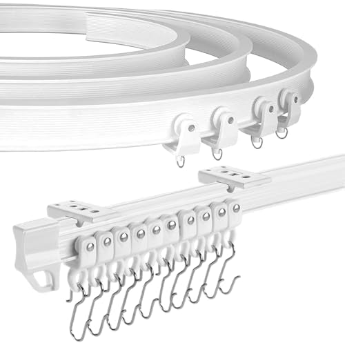 XCK Flexible Ceiling Curtain Track Ceiling Mount 10 ft Curved Shower Curtain Rod for Bay Window Curtains & Room Divider Curtains Bendable Curtain Rail White RV Curtain Track