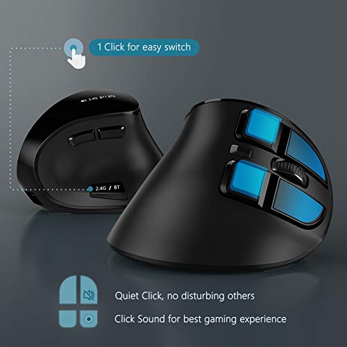 seenda Ergonomic Mouse, Wireless Vertical Mouse - Rechargeable Optical Mice for Multi-Purpose (Bluetooth 5.0 + Bluetooth 3.0 + USB Connection) Compatible Apple Mac and Windows Computers - Black