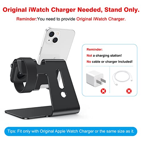 OMOTON Stand for Apple Watch - 2 in 1 Universal Desktop Stand Holder (Not Include Charger) for All iPhone 16 15 14 13 12 and Apple Watch Series 9/8/SE2/7/6/SE/5/4/3/2 (Both 38/40/41/42/44/45mm)-Black