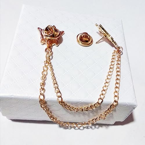 GBAHFY Men's Trident Necktie Tie Tack Pin Shirt Stay Bar Suit Collar Lapel Stick Pin Brooch with Chain Accessories for Necktie (Gold)