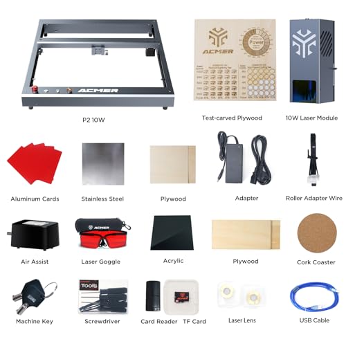 ACMER P2 Laser Engraver, 10W Output Laser Cutter, Laser Engraving Machine, CNC Laser Cutter and Engraver Machine Class 4 for Stainless Steel, Wood, Metal, Acrylic, Leather (P2 Laser 10W)
