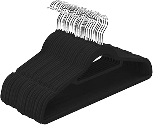 Utopia Home Premium Velvet Hangers 20 Pack - Non-Slip Clothes Hangers with Tie Bar - Black Hangers - Standard Hangers with 360 Degree Rotatable Hook - Heavy Duty Coat Hangers