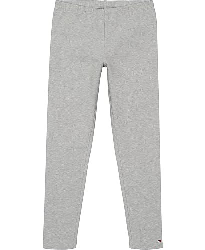 Tommy Hilfiger Girls' Stretch Jersey Leggings, Full-Length Pants with Classic Logo Trimming, Grey Heather B10, 12-14