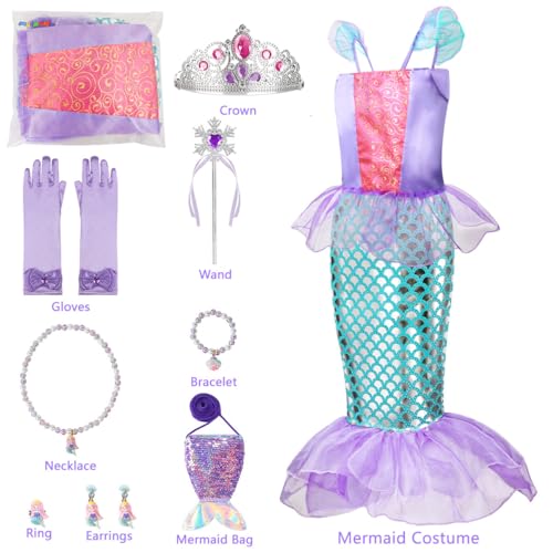 Meland Mermaid Dress for Girls - Little Mermaid Costume for Girls with Bag Princess Dresses for Girls 3-8 Birthday Gift