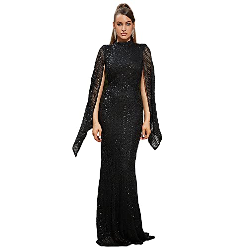 Lin Lin Q Women’s Formal Sequin Split Sleeve Maxi Prom Dress, Bodycon Mermaid Evening Party Gowns Apricot