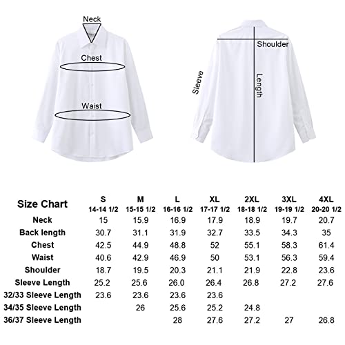 FAHIZO Men's Dress Shirt Regular Fit Soild Business Formal Long Sleeve Button Up Stretch Shirts, White, 16.5 Neck 34"-35" Sleeve(L)